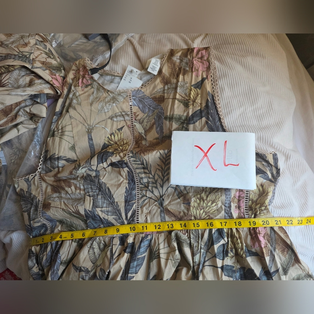 H&M Lace Detail Cotton Dress Maxi Floral Plants Multicolored Unlined Bnwt - Picture 14 of 15